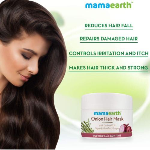 Picture of Mamaearth Onion Hair Mask, For Hair Fall Control, With Onion Oil &amp; Organic Bamboo Vinegar, 200ml