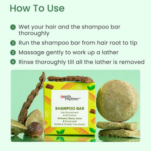 Picture of Earth Rhythm Shampoo Bar for Hair Nourishment &amp; Oil Control with Shikakai, Reetha, Amla &amp; Curry Leaf 80gm (Paper box) 