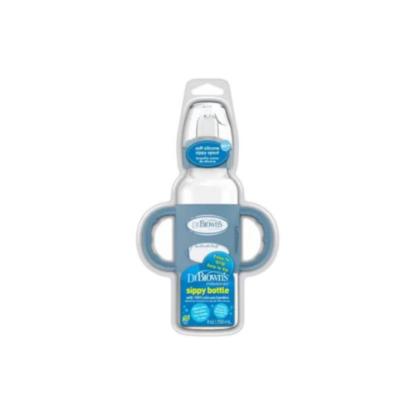 Picture of Dr.Brown 8oz/250ml Narrow Sippy Spout Bottle w/ Silicone Handles,Lt Blue,1-Pack(SB81071-P3)